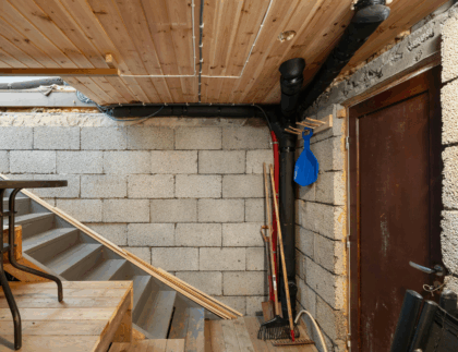 Mugg eller jordslag på kjellervegger Saltutslag eller misfargede flekker på mur